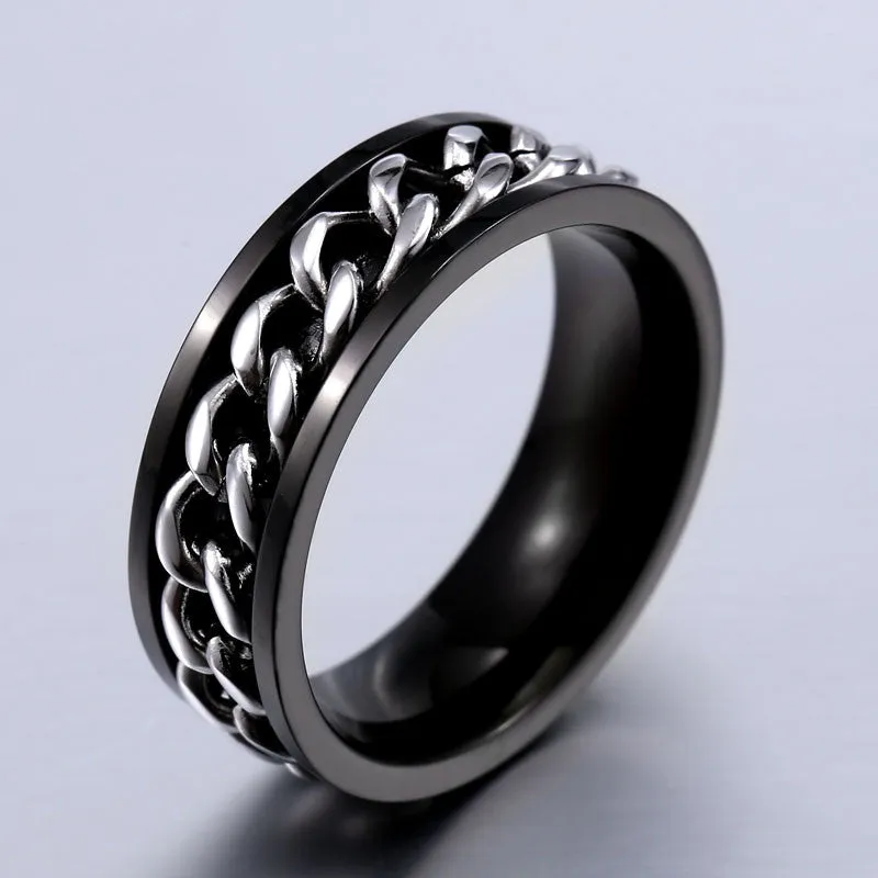 New Plated Gold/Black Man's Cool Spin Chain Ring For Man Stainless Steel Cool Man Woman Fashion Jewelry