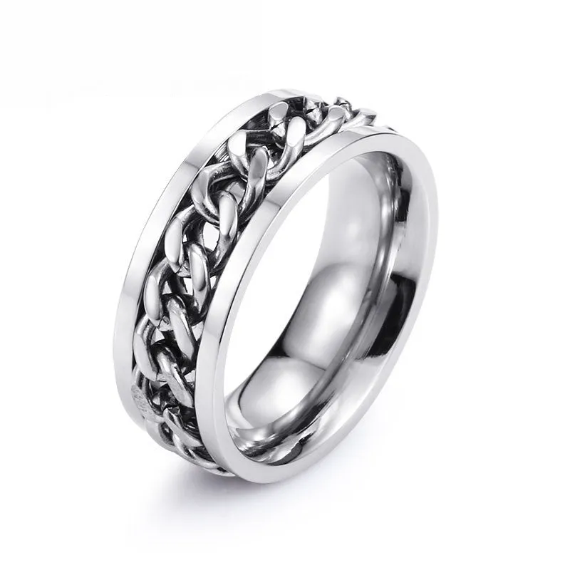 New Plated Gold/Black Man's Cool Spin Chain Ring For Man Stainless Steel Cool Man Woman Fashion Jewelry