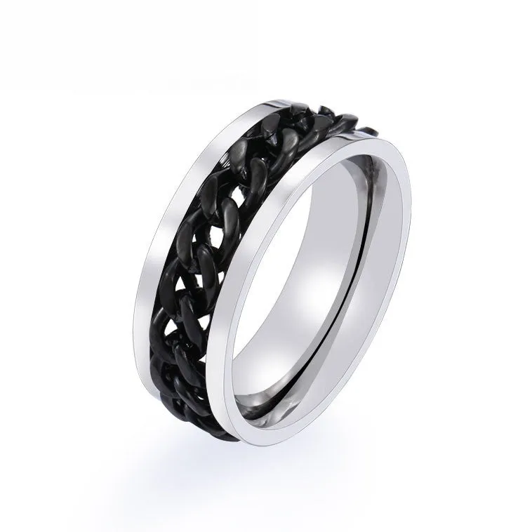 New Plated Gold/Black Man's Cool Spin Chain Ring For Man Stainless Steel Cool Man Woman Fashion Jewelry