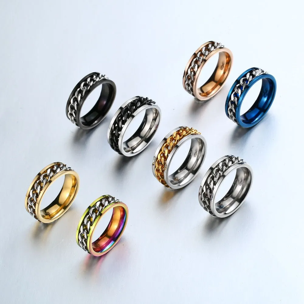 New Plated Gold/Black Man's Cool Spin Chain Ring For Man Stainless Steel Cool Man Woman Fashion Jewelry