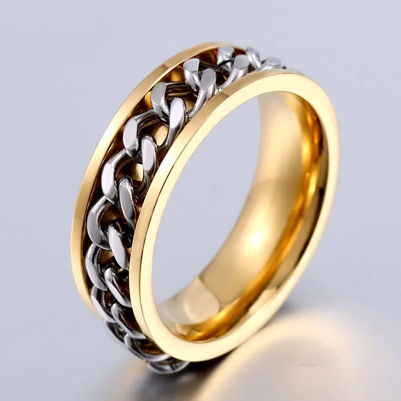 New Plated Gold/Black Man's Cool Spin Chain Ring For Man Stainless Steel Cool Man Woman Fashion Jewelry