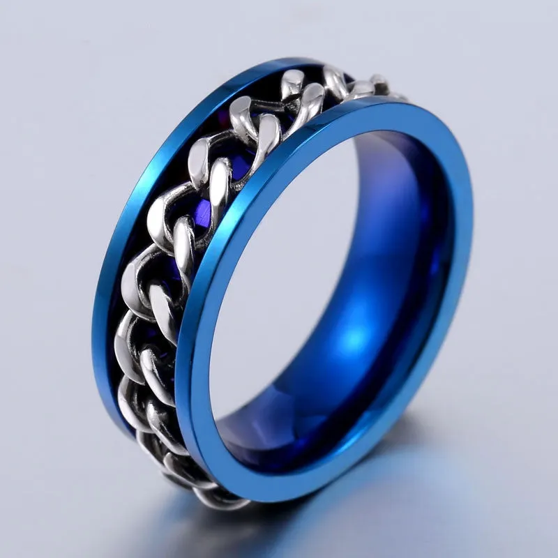 New Plated Gold/Black Man's Cool Spin Chain Ring For Man Stainless Steel Cool Man Woman Fashion Jewelry