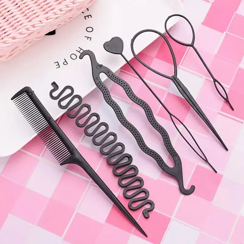 Newstyle 6pcs Hairstyle Braiding Tools, Twist Bun Barrette Elastic Hair Clips for Women, Weave Braider Roller Hairpins, Magic Hair Styling Accessories