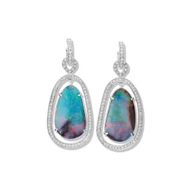 Octavia Margarita Earring Drops 18ct White Gold - Blue Boulder Opal & Diamond