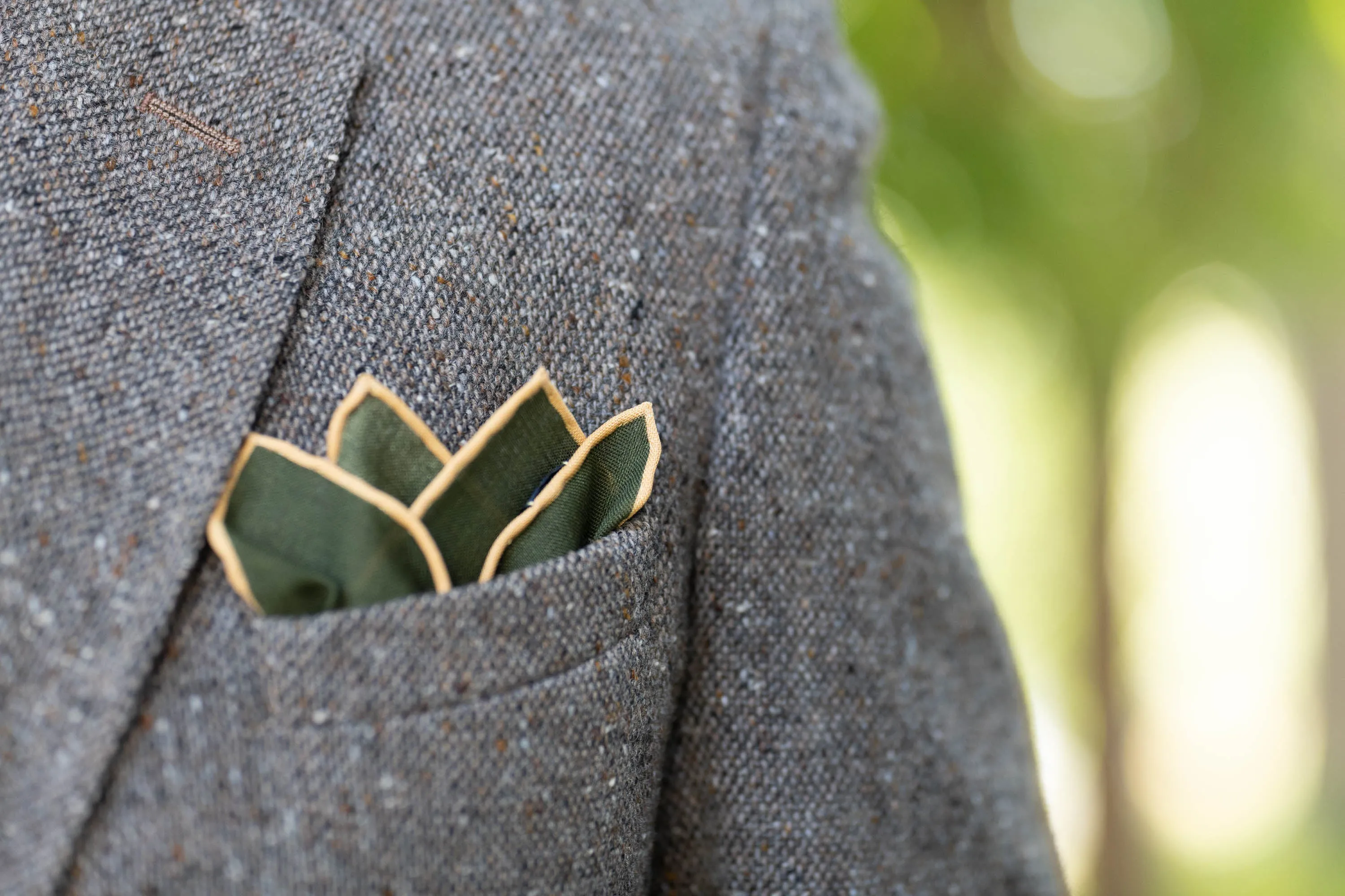 Olive Green Paisley Silk Wool Pocket Square