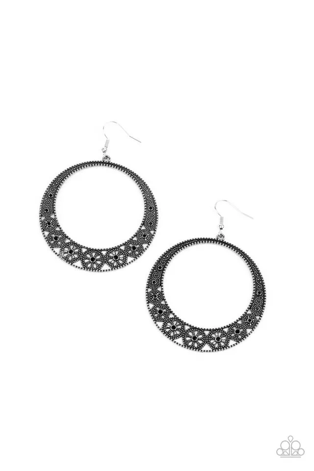 Paparazzi Earring ~ Bodaciously Blooming - Black