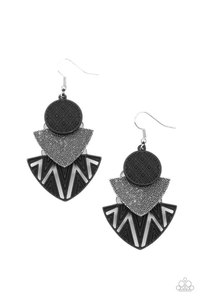 Paparazzi Earring ~ Jurassic Juxtaposition - Black