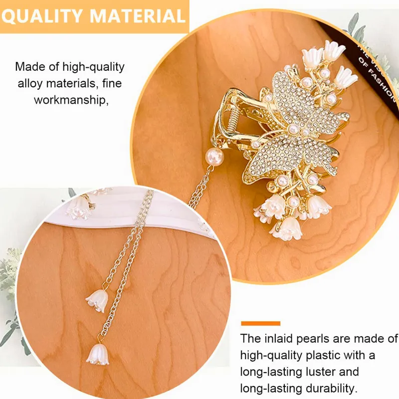 Pearl Hair Claw Clips for Women Tassel Butterfly Large Hair Clip Clutchers for Hair Golden Alloy Hair Styling Jaw Clips Bun Hair Accessories Gift