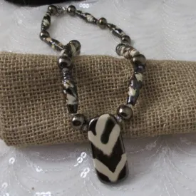 Pendant  Necklace in Handmade Brown & Cream Fair Trade Beads