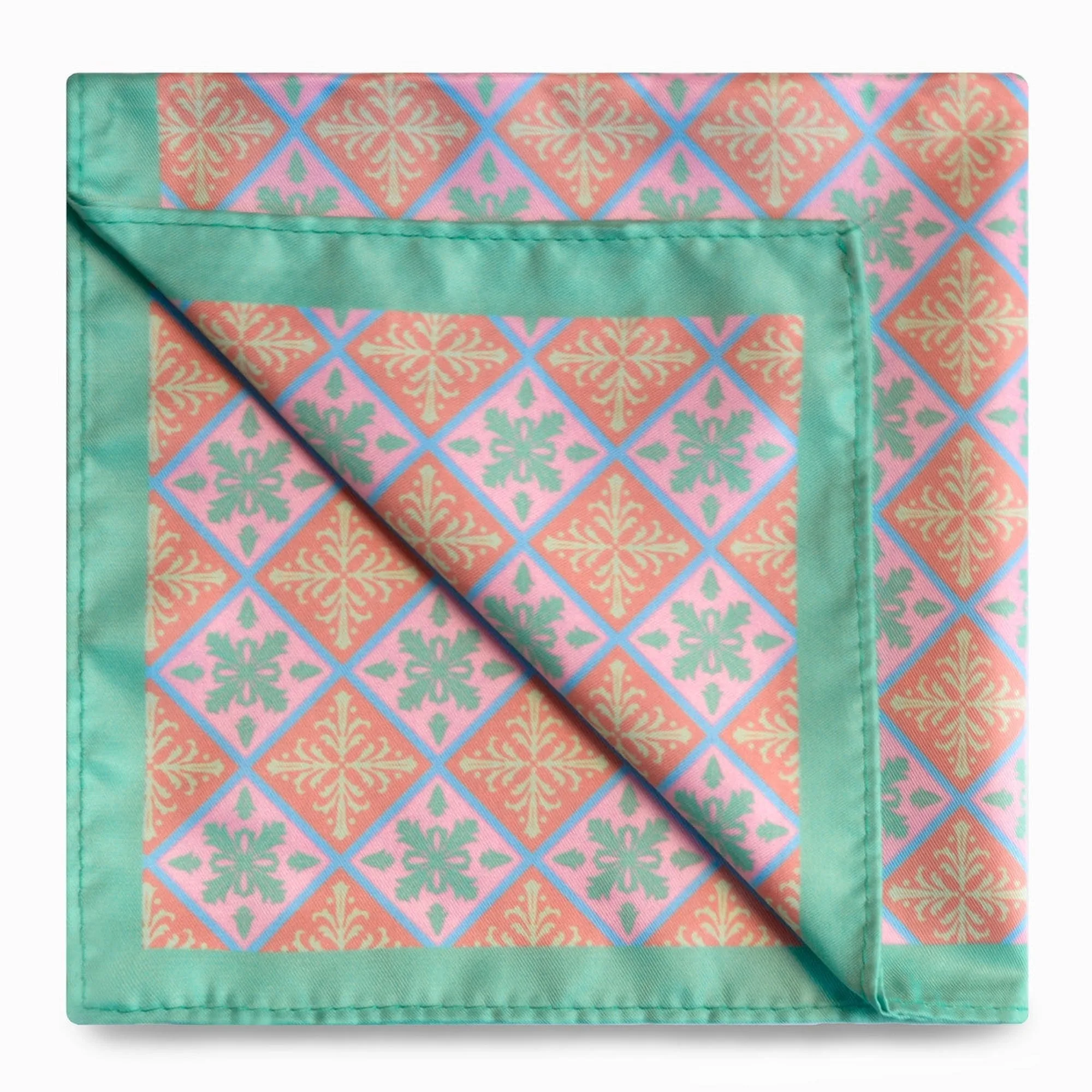 Peranakan Tiles Pocket Square in Pink and Green J