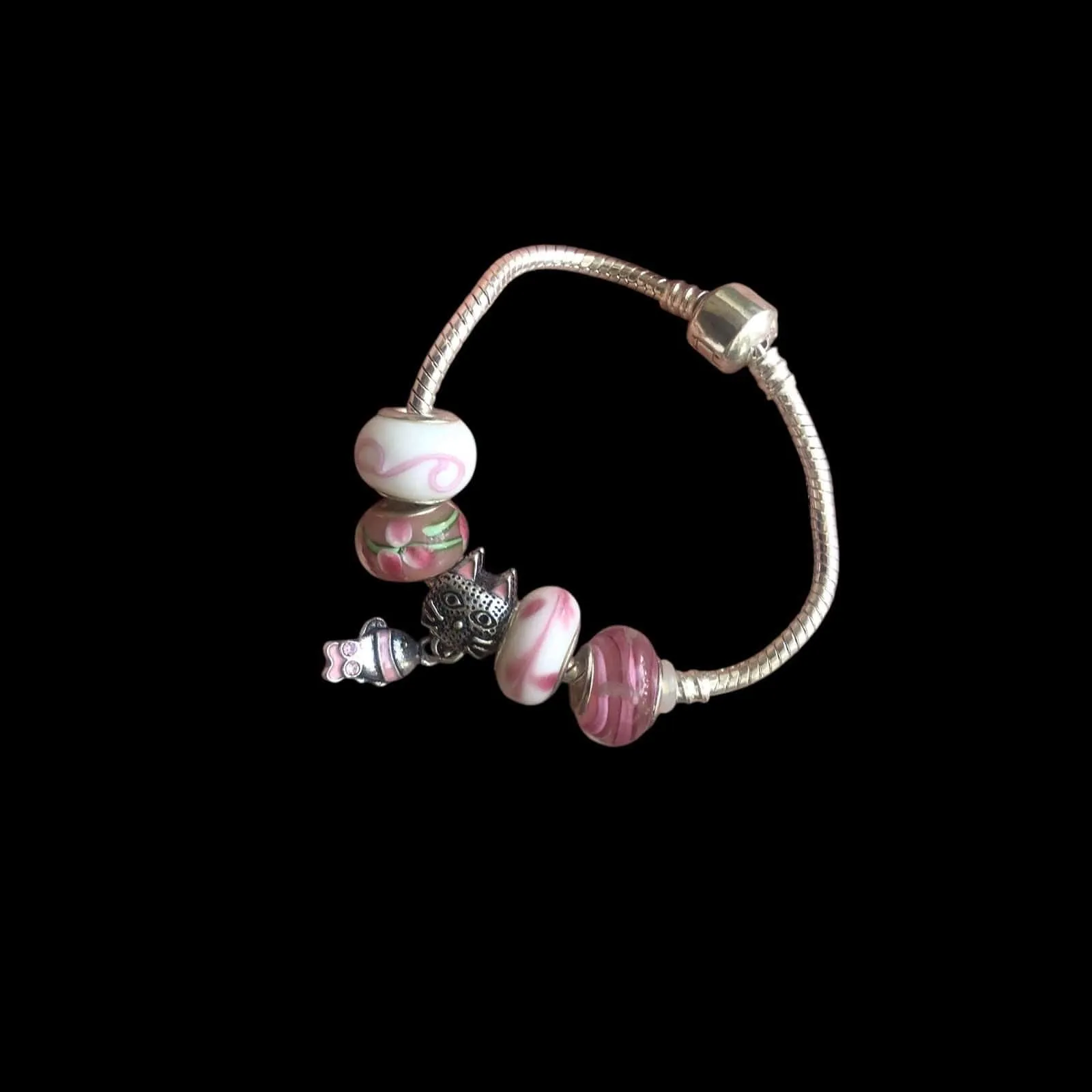 Pink Lampwork Charm Bracelet