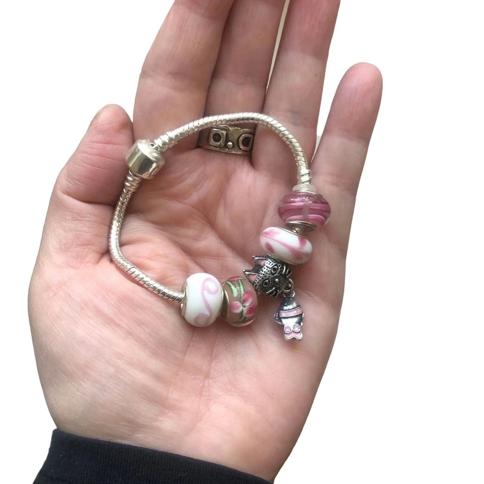 Pink Lampwork Charm Bracelet