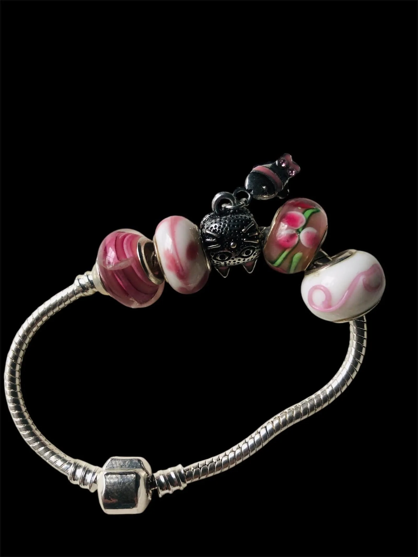 Pink Lampwork Charm Bracelet