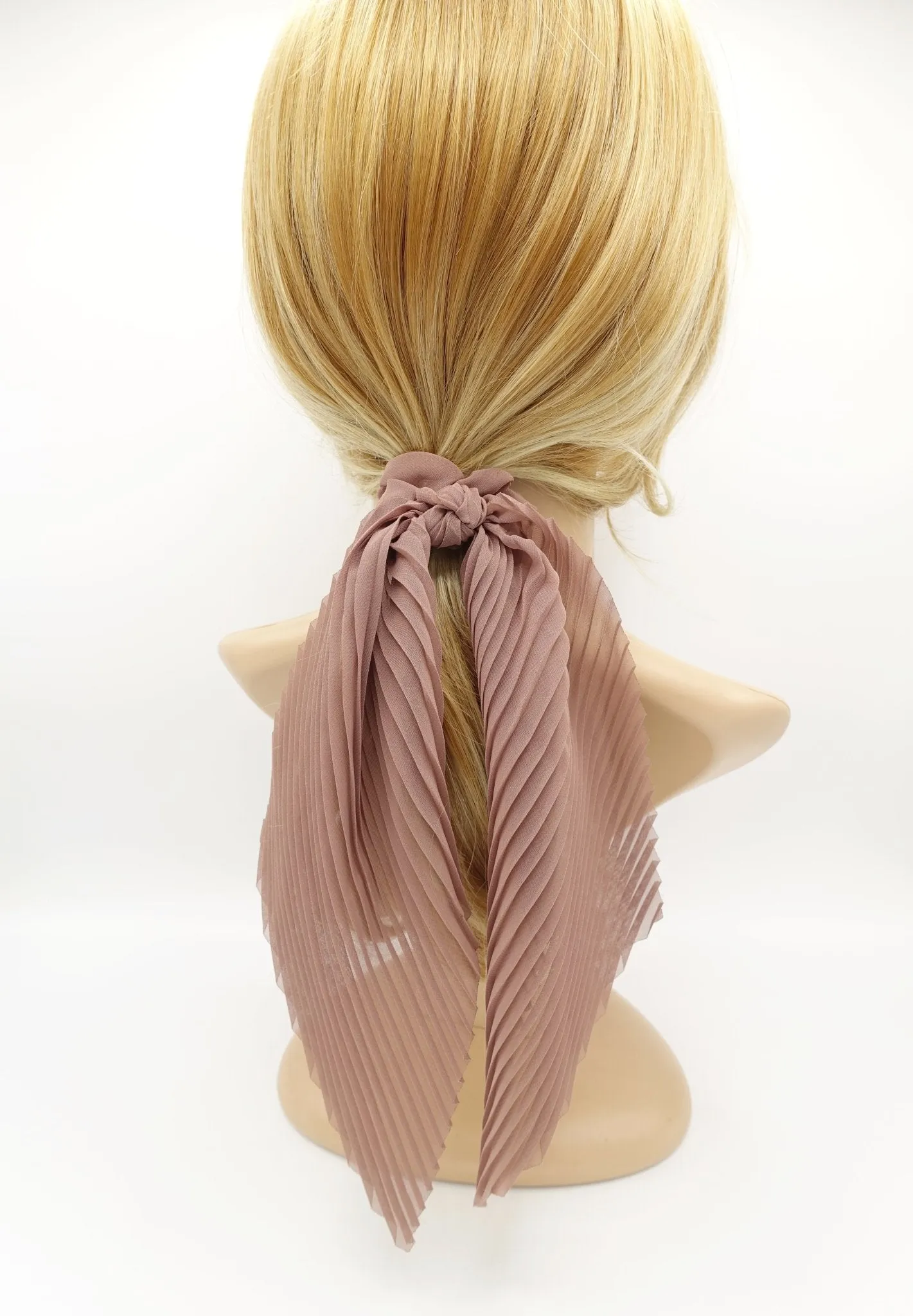 pleated scrunchies chiffon bow long tail scarf hair tie scrunchie