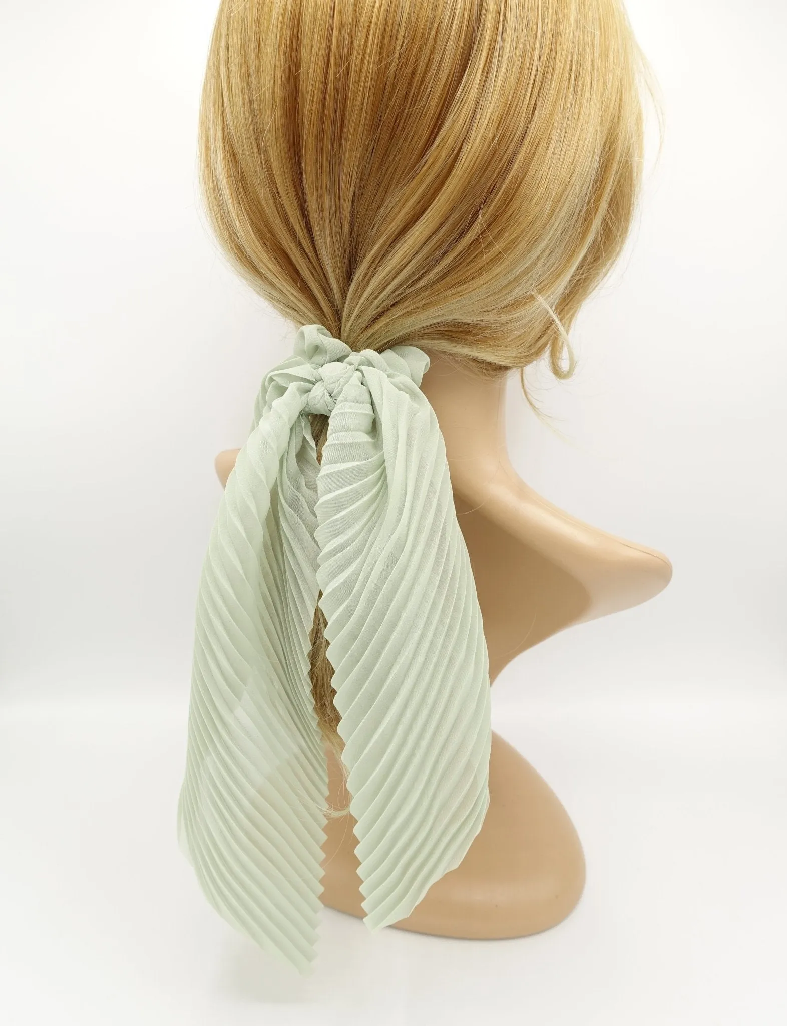 pleated scrunchies chiffon bow long tail scarf hair tie scrunchie