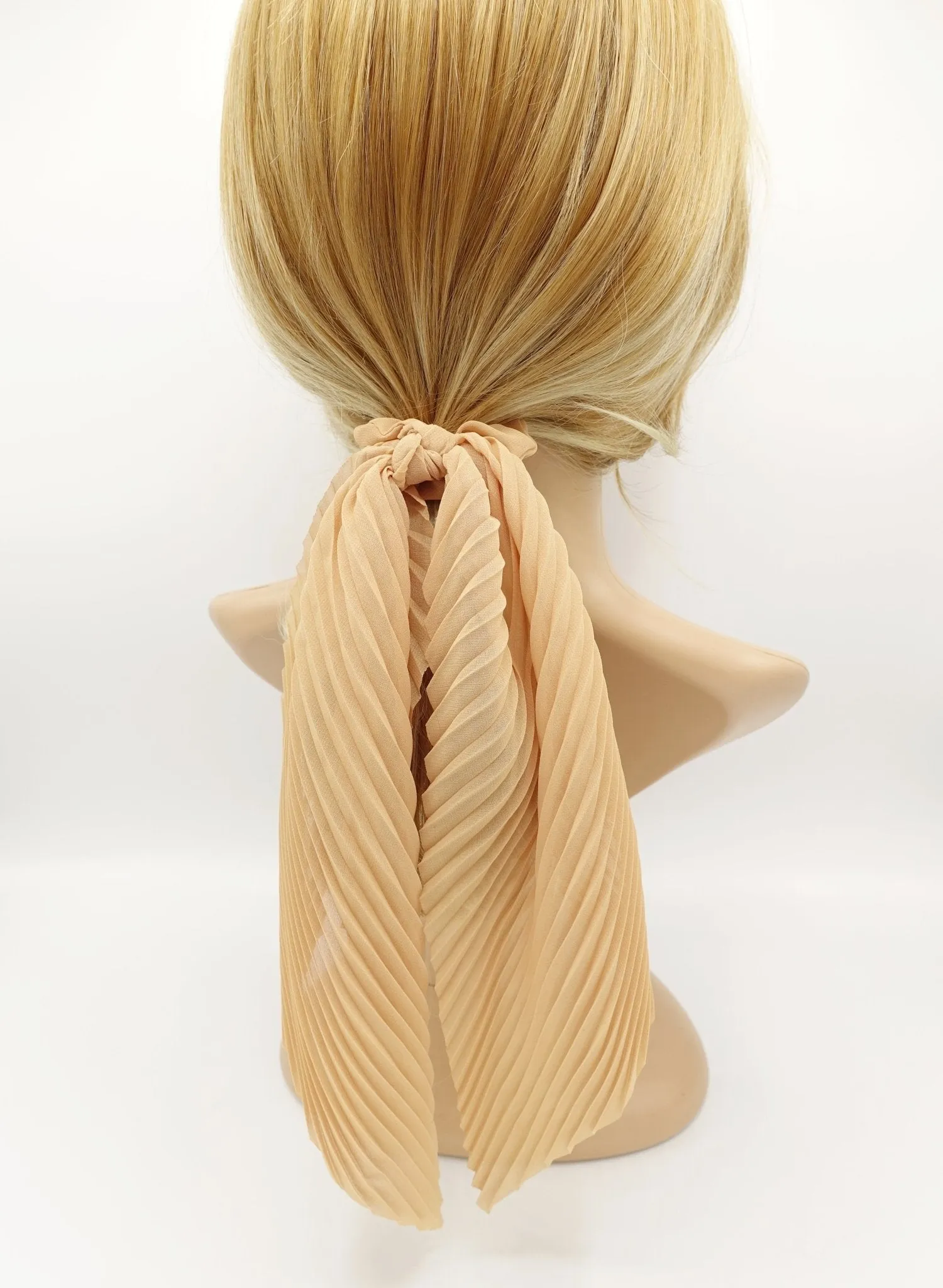 pleated scrunchies chiffon bow long tail scarf hair tie scrunchie