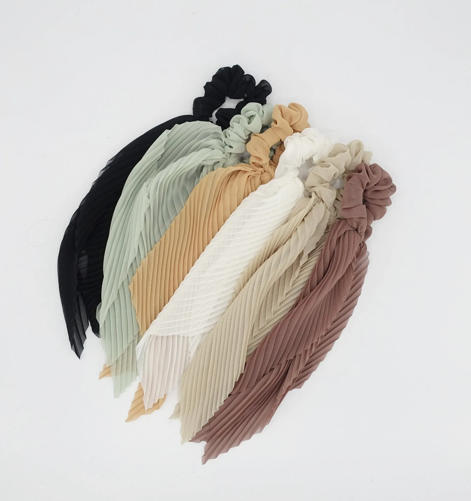 pleated scrunchies chiffon bow long tail scarf hair tie scrunchie