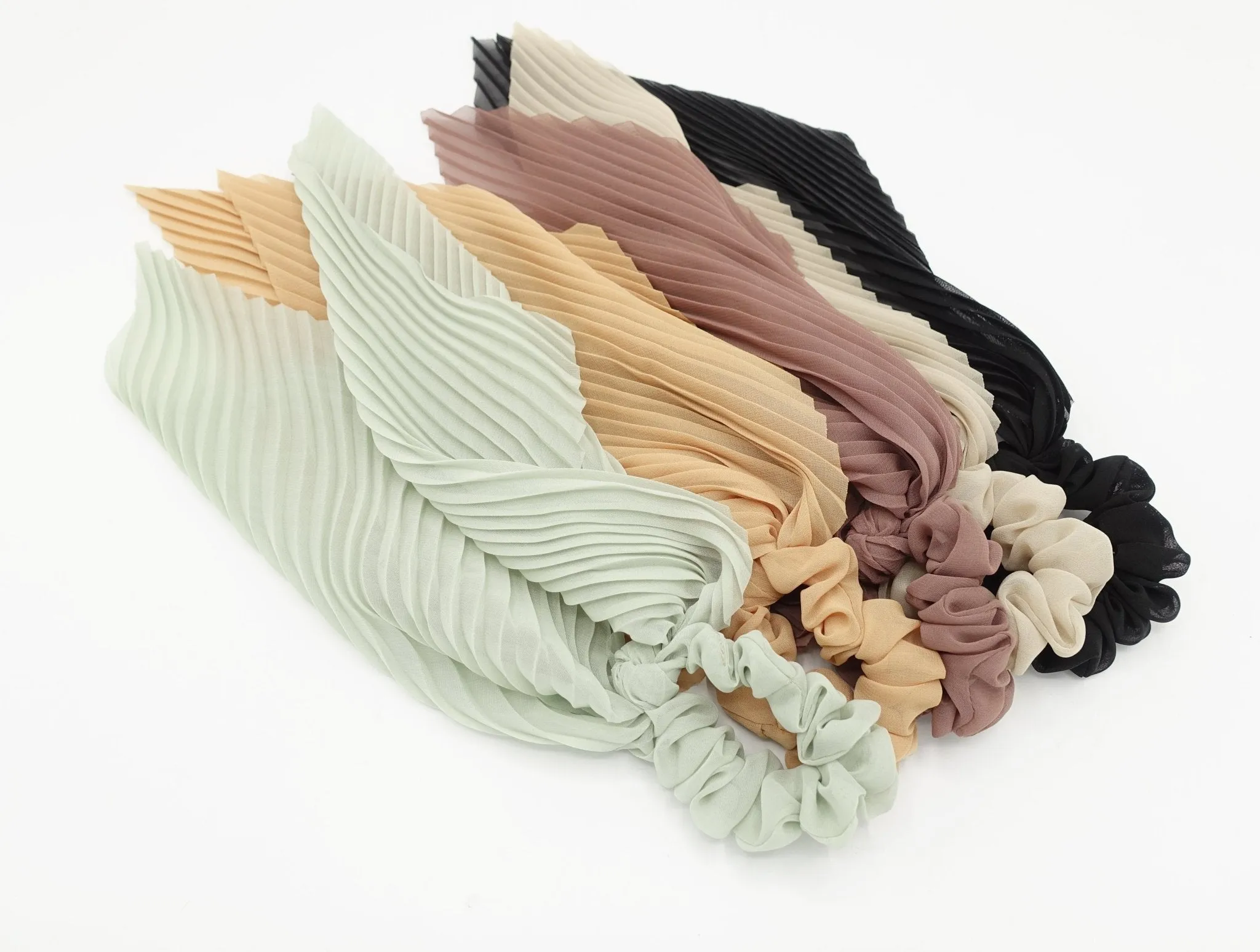 pleated scrunchies chiffon bow long tail scarf hair tie scrunchie