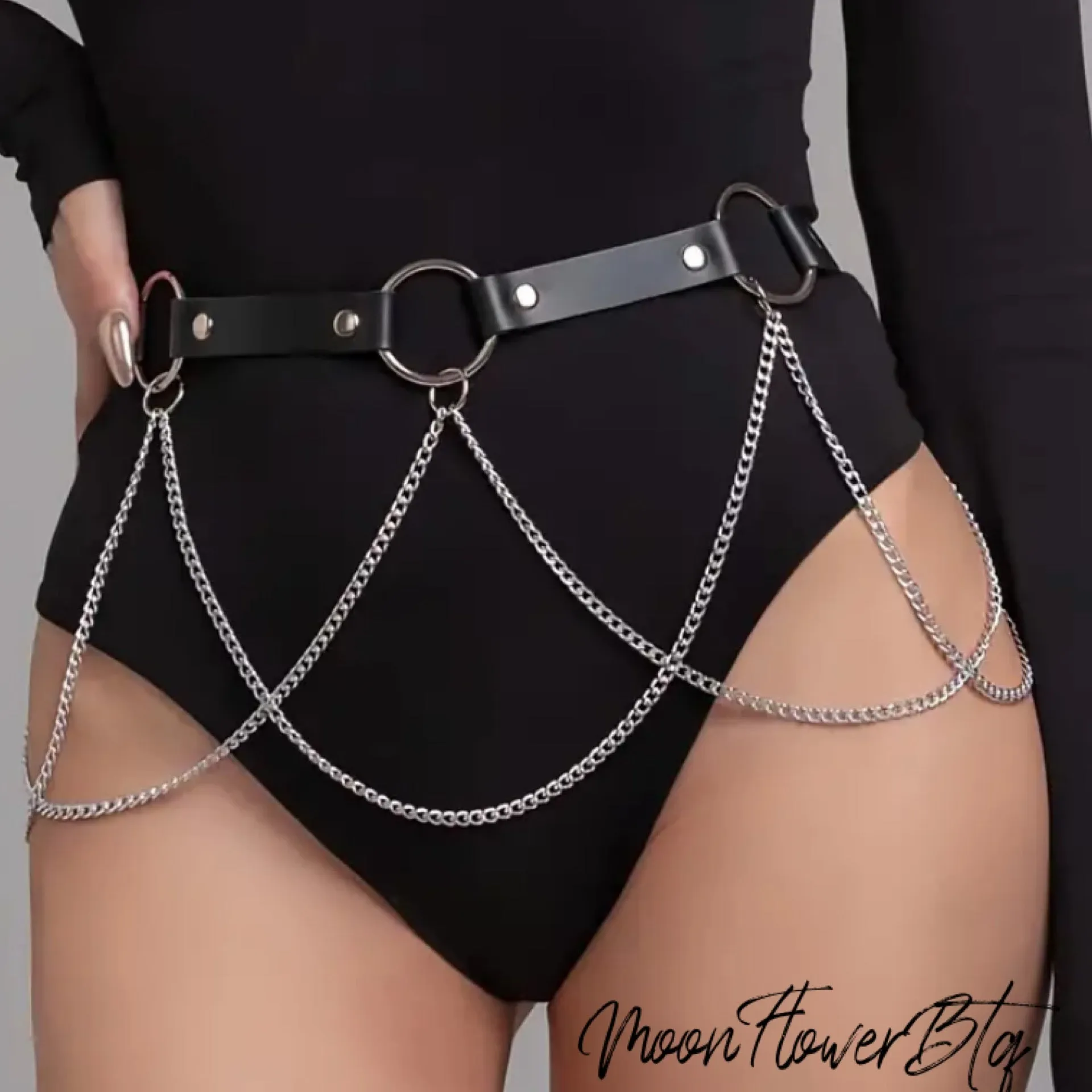 Punk Goth Black Layered Waist Chain Belt