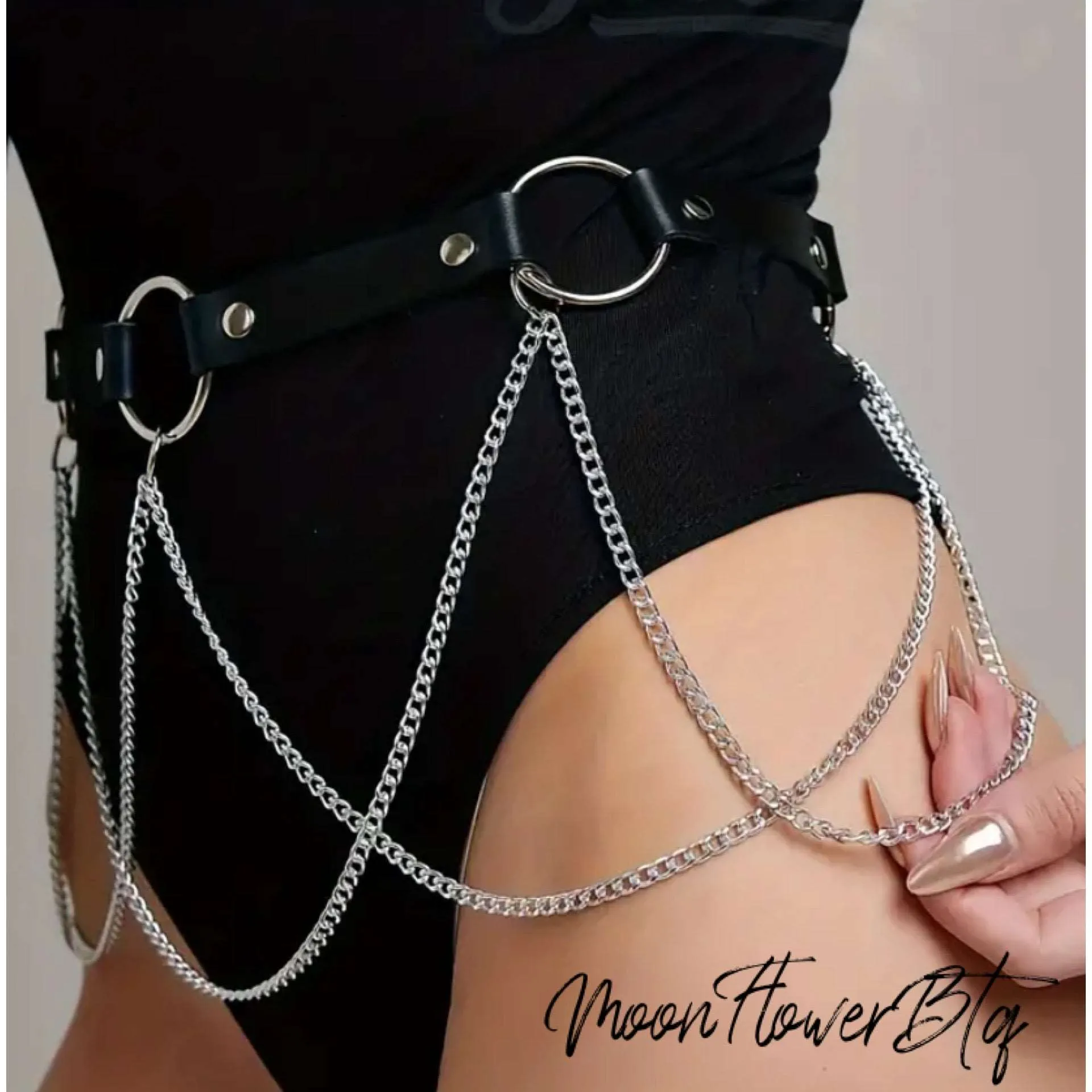 Punk Goth Black Layered Waist Chain Belt