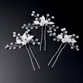 "Betty" - Ceramic Flowers and Pearls Bridal Hair Pin