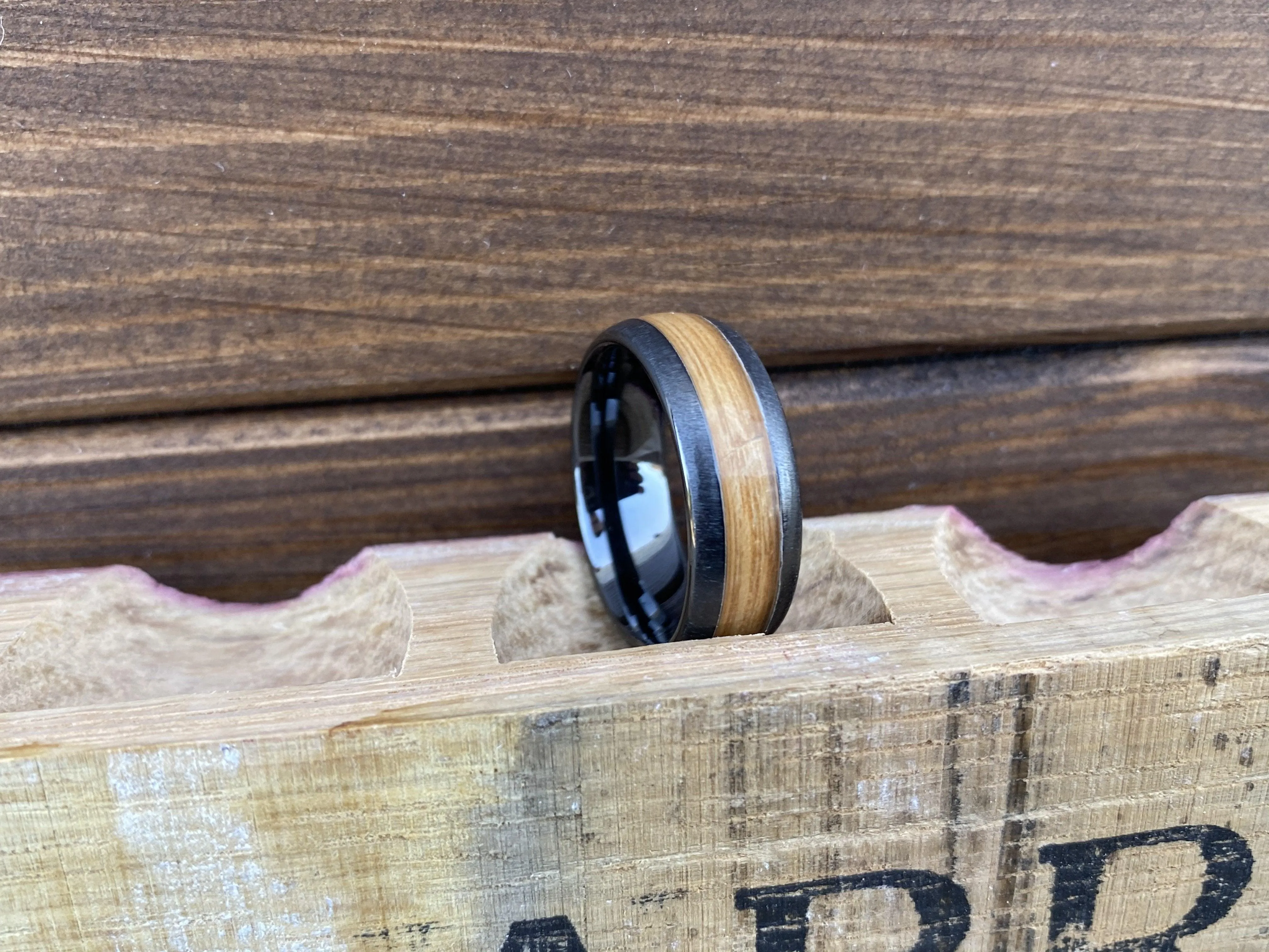 "The Fortune-Hunter" 100% USA Made Build Your Own Ring BLACK CERAMIC DOME Grain finish