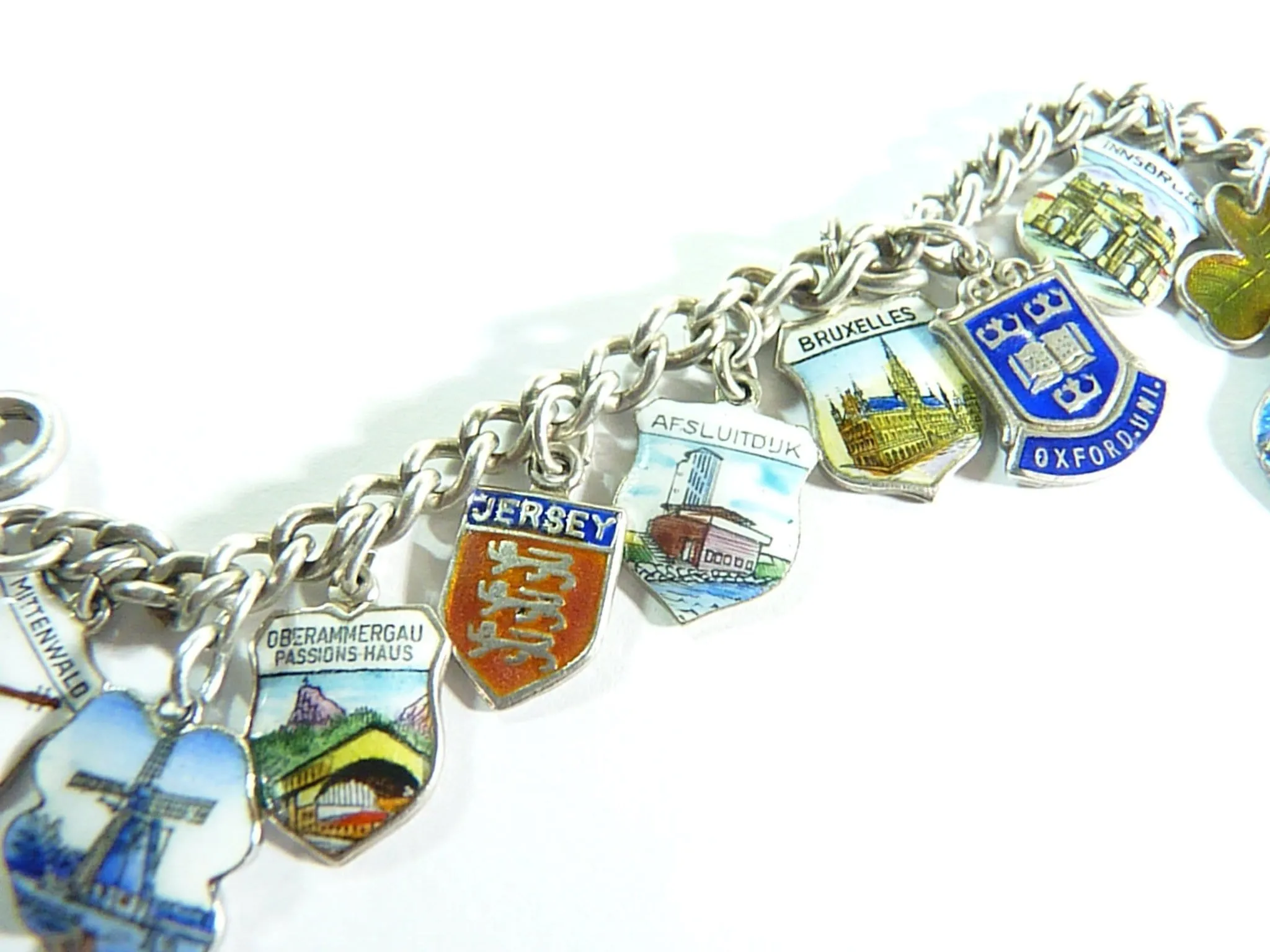 Rare Vintage Solid Silver And Enamel Charm Bracelet 1960s