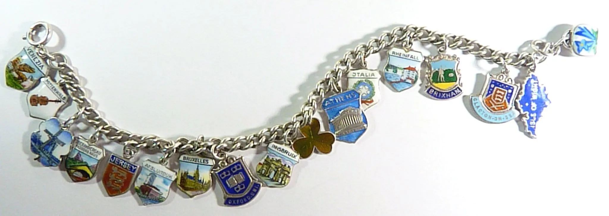 Rare Vintage Solid Silver And Enamel Charm Bracelet 1960s