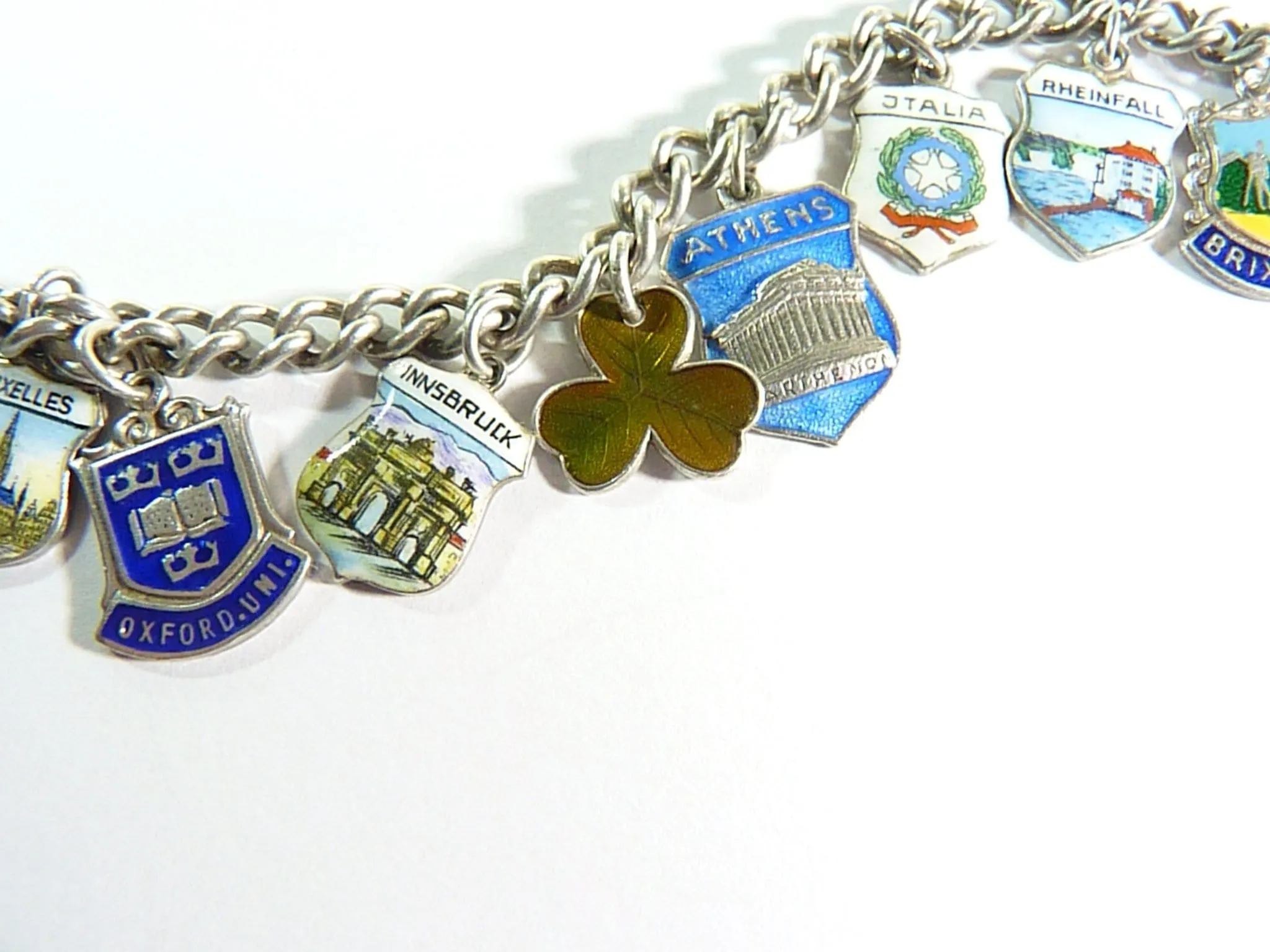 Rare Vintage Solid Silver And Enamel Charm Bracelet 1960s