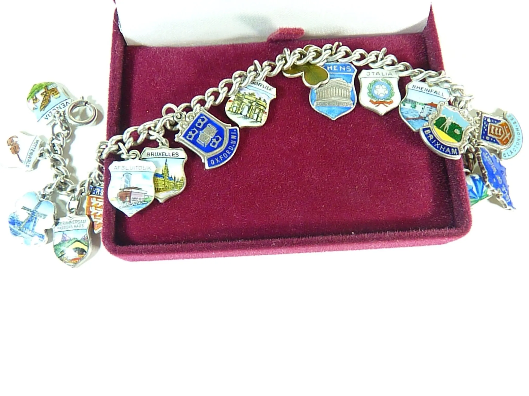 Rare Vintage Solid Silver And Enamel Charm Bracelet 1960s