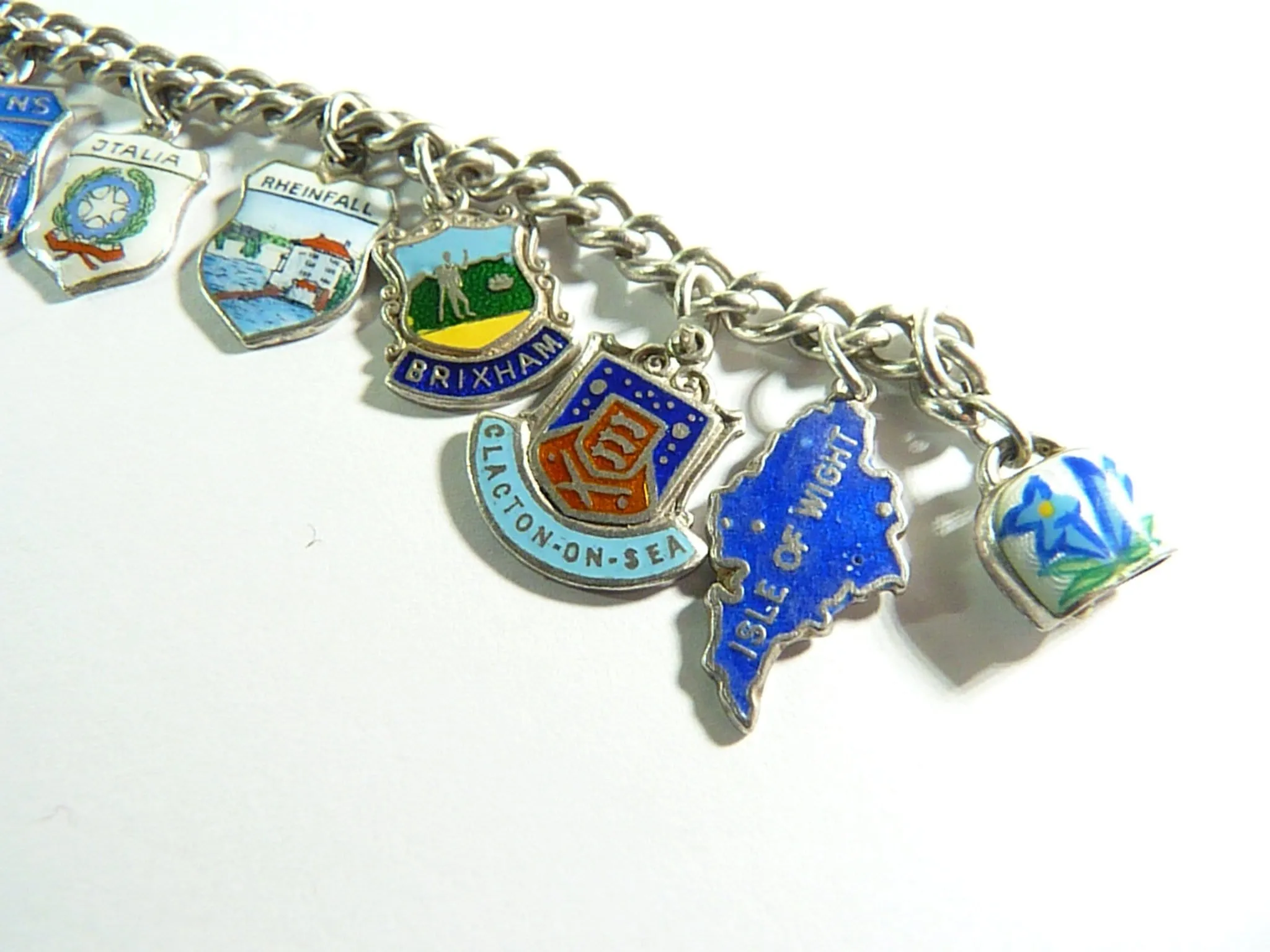 Rare Vintage Solid Silver And Enamel Charm Bracelet 1960s