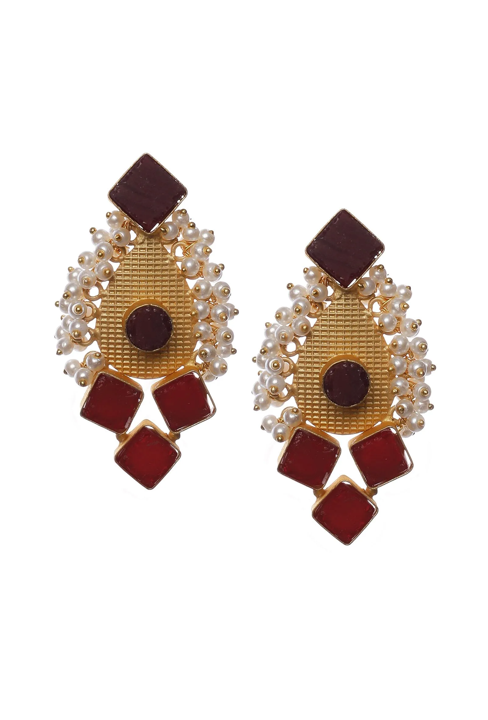 Red Gold Stone Pearl Earrings