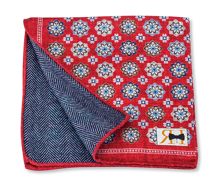 Red Medallions/Herringbone Pocket Square - 5640