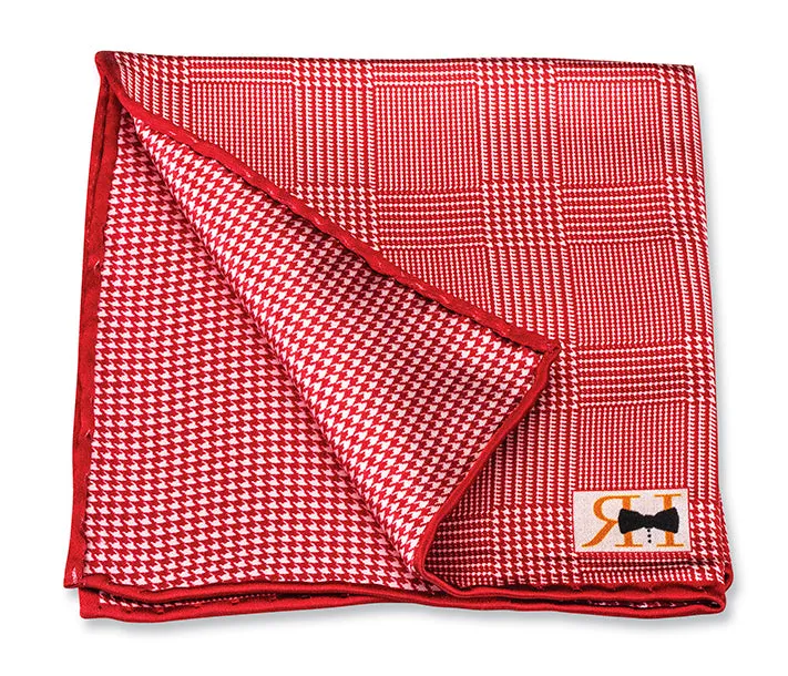 Red Plaid/Houndstooth Pocket Square - 5663