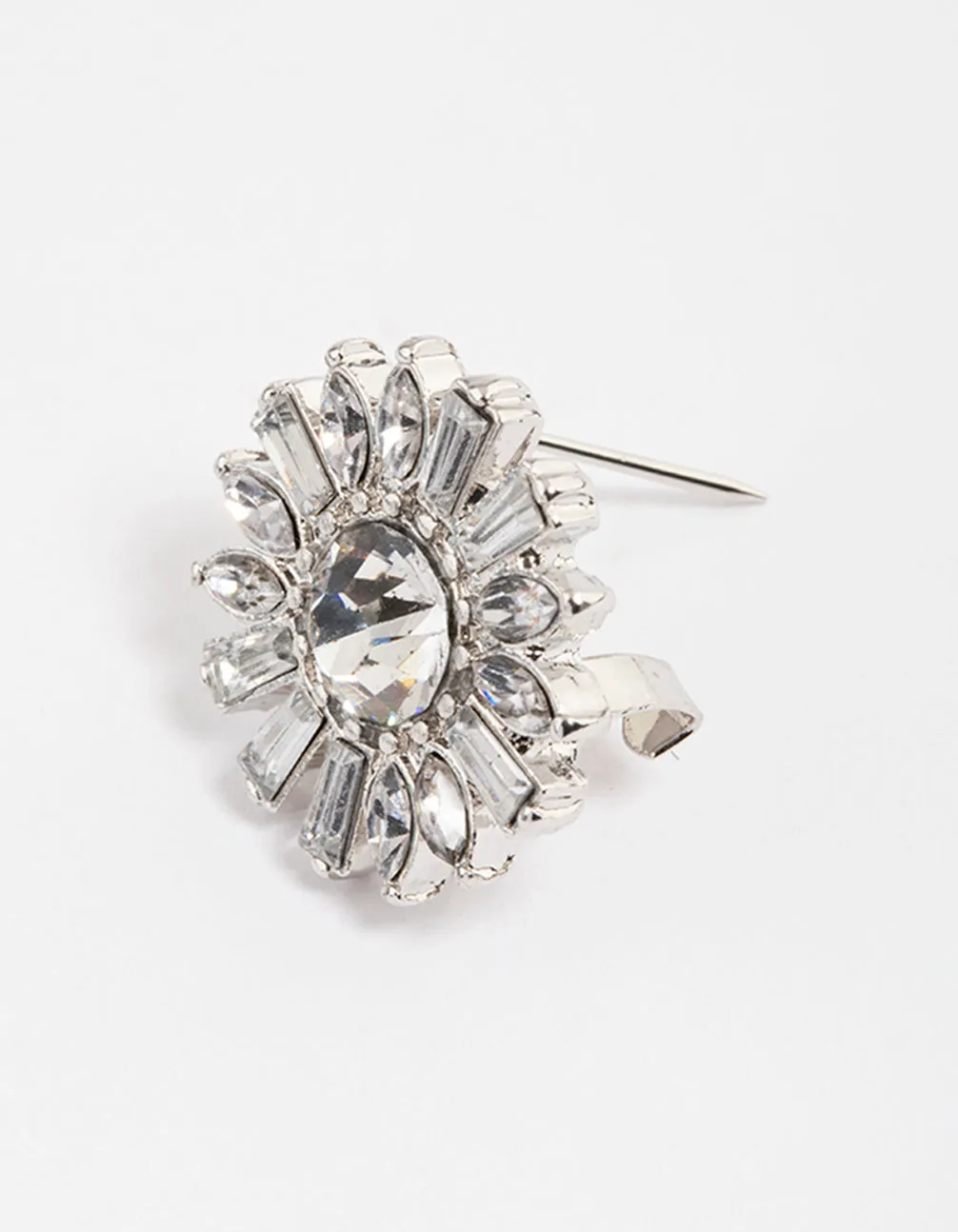 Rhodium Baguette & Pear Flower Brooch