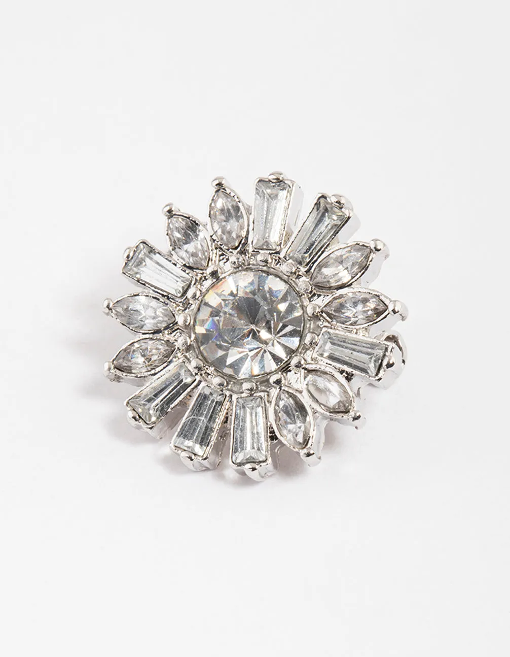 Rhodium Baguette & Pear Flower Brooch