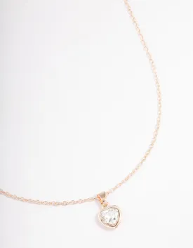 Rose Gold Encased Diamante Heart Necklace