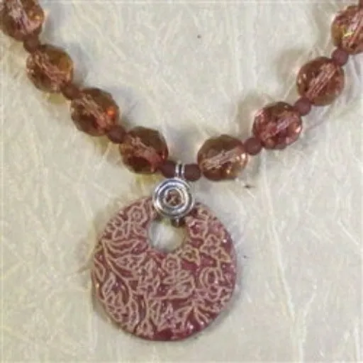 Rose Handmade Artisan Pendant on Rose Czech Crystal Beaded Necklace