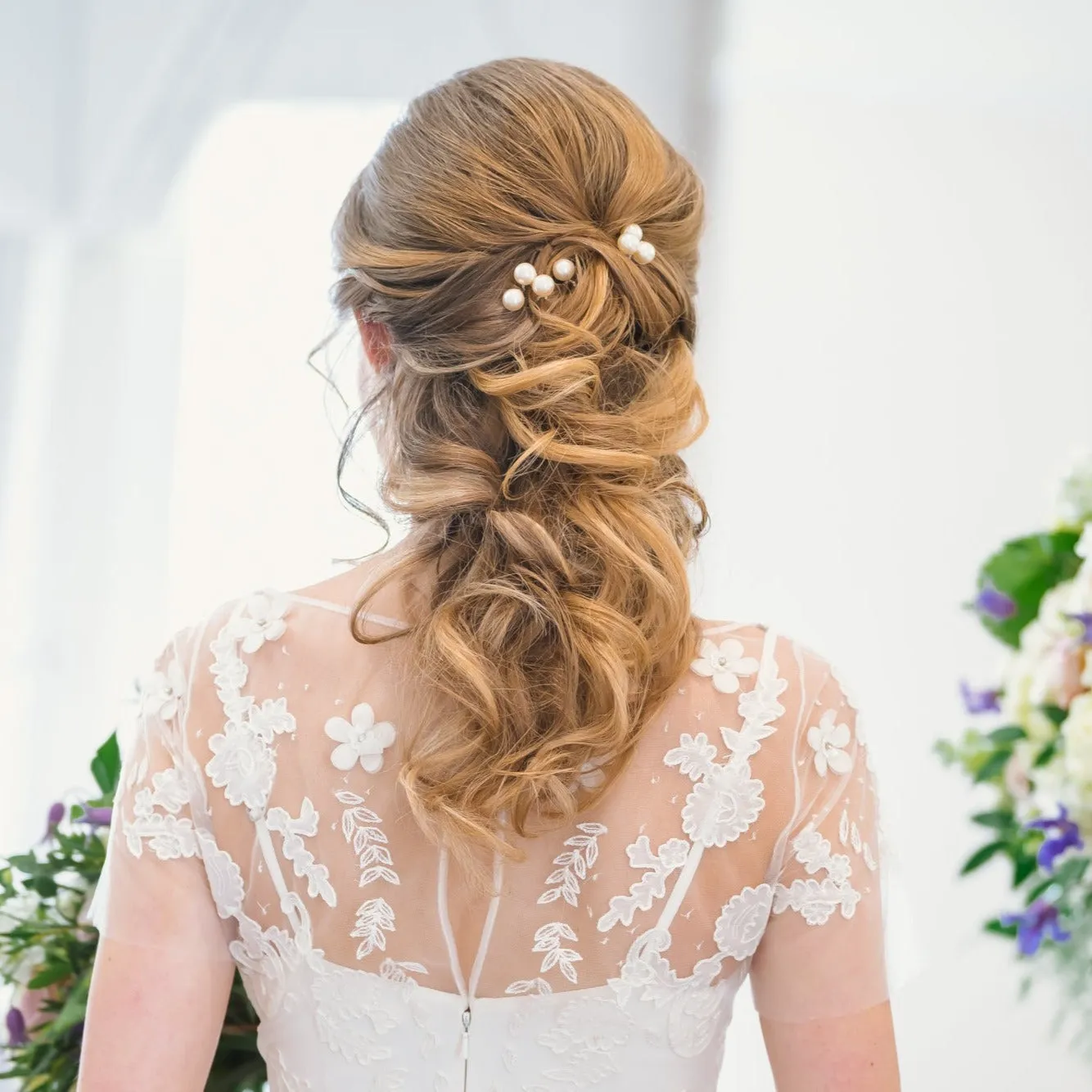 Set of Large Crystal Pearl Wedding Hair Pins