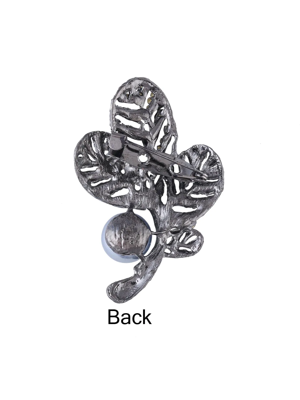 Shiny Gunmetal Leaf Design Brooch Pin