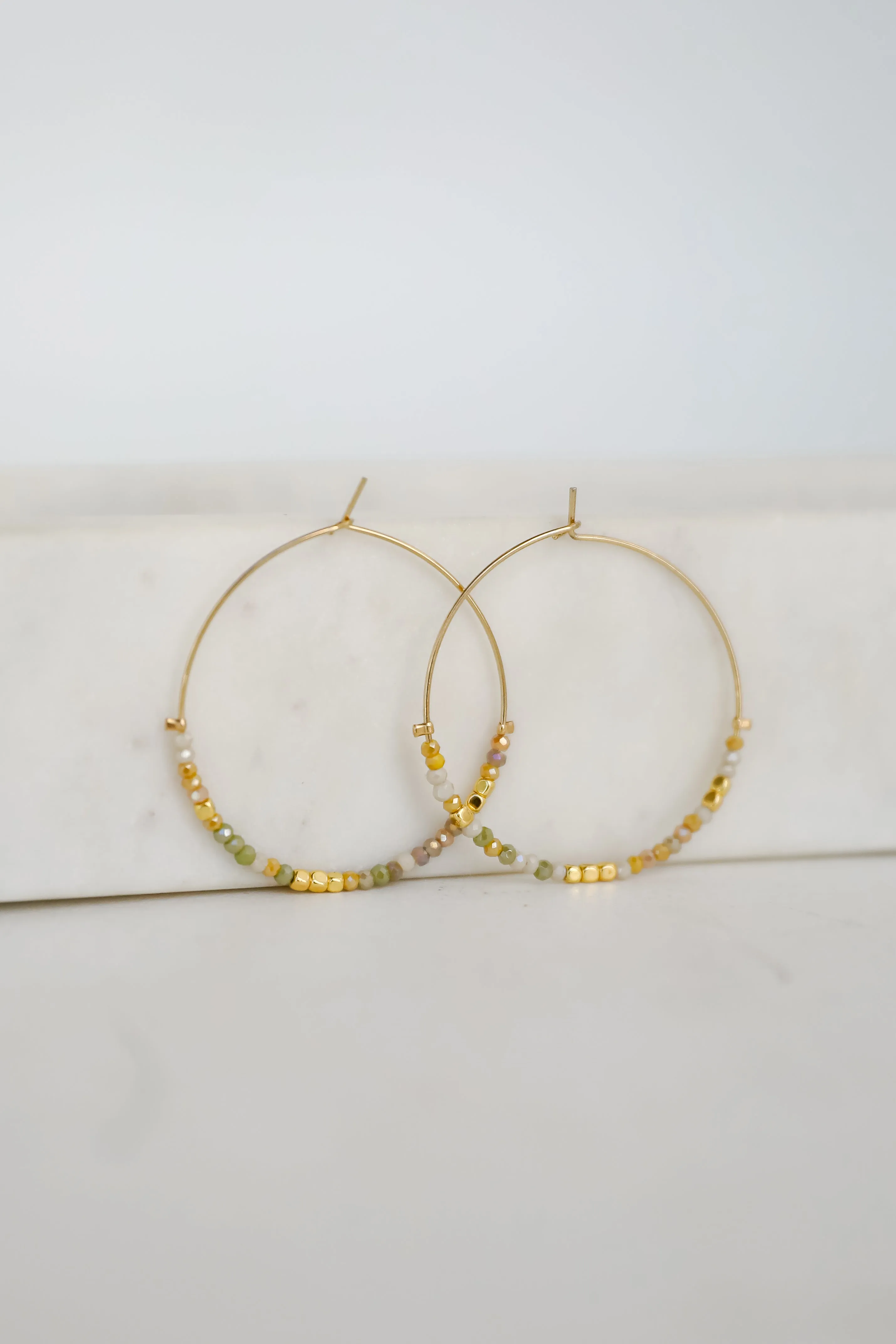 Sierra White Beaded Hoop Earrings