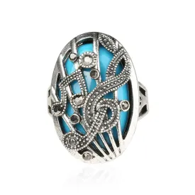 Silver Jewelry Punk Tibetan Silver alloy Wrapped High -Quality Music Notation Resin Fashion Rings Hollow Vestidos De Festa