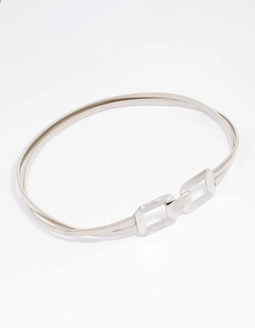 Silver Rectangle Buckle Stretch Belt