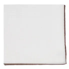 Simonnot Godard White & Brown Cotton Pocket Square