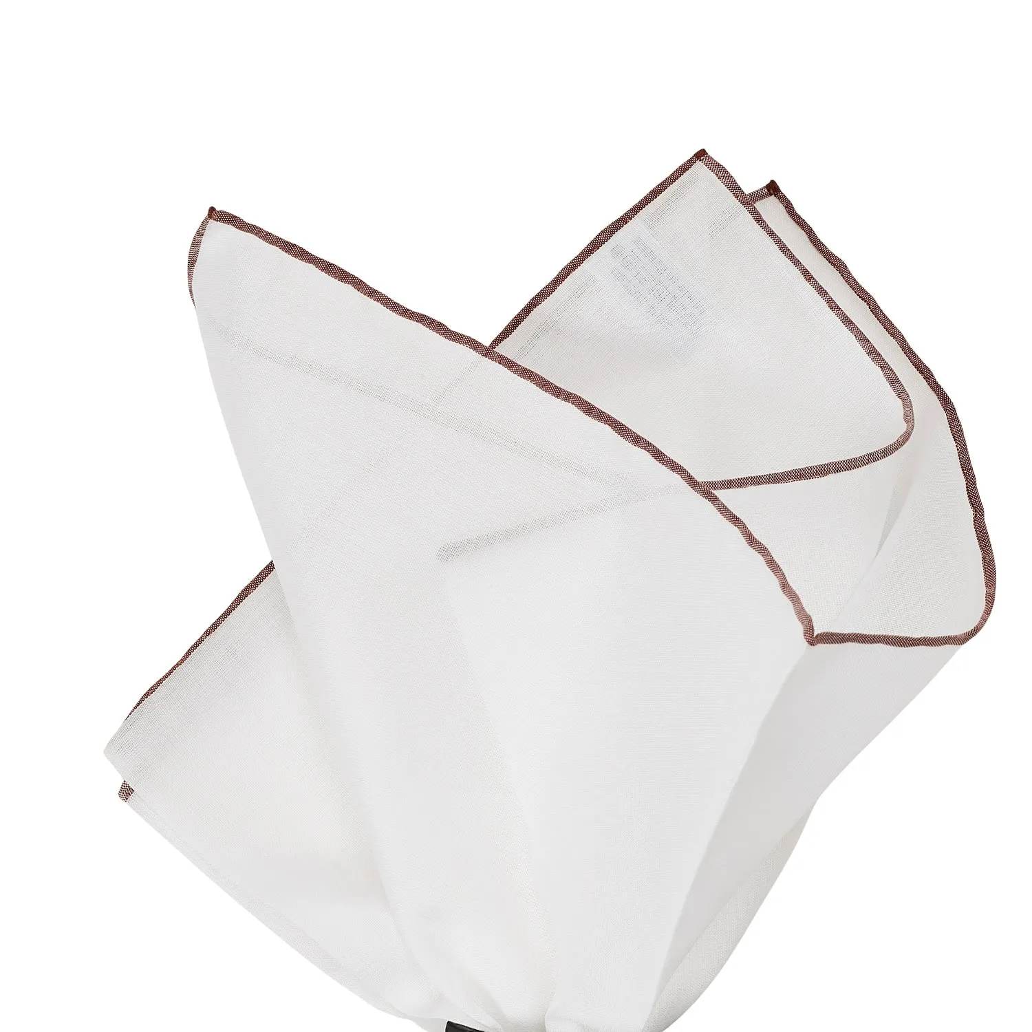 Simonnot Godard White & Brown Cotton Pocket Square