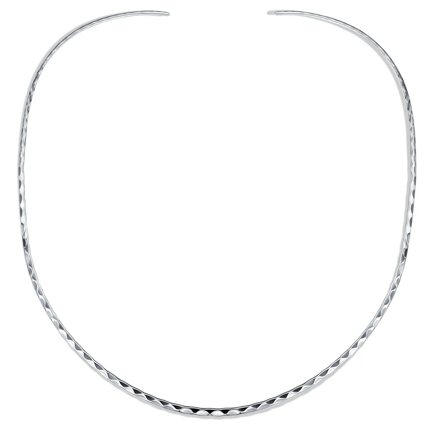 Simple Thin Boho Hammered Choker Necklace Sterling Silver 2MM Slider Collar