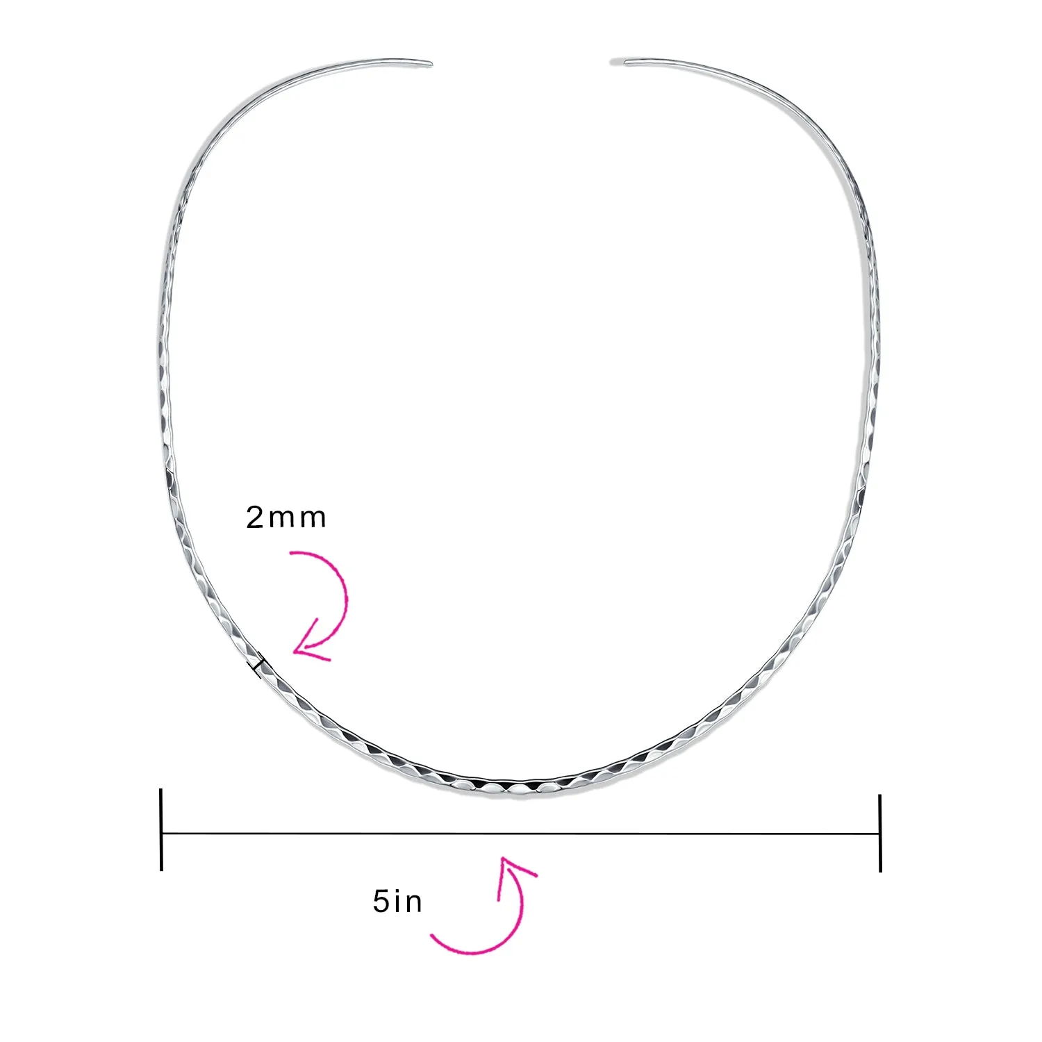 Simple Thin Boho Hammered Choker Necklace Sterling Silver 2MM Slider Collar