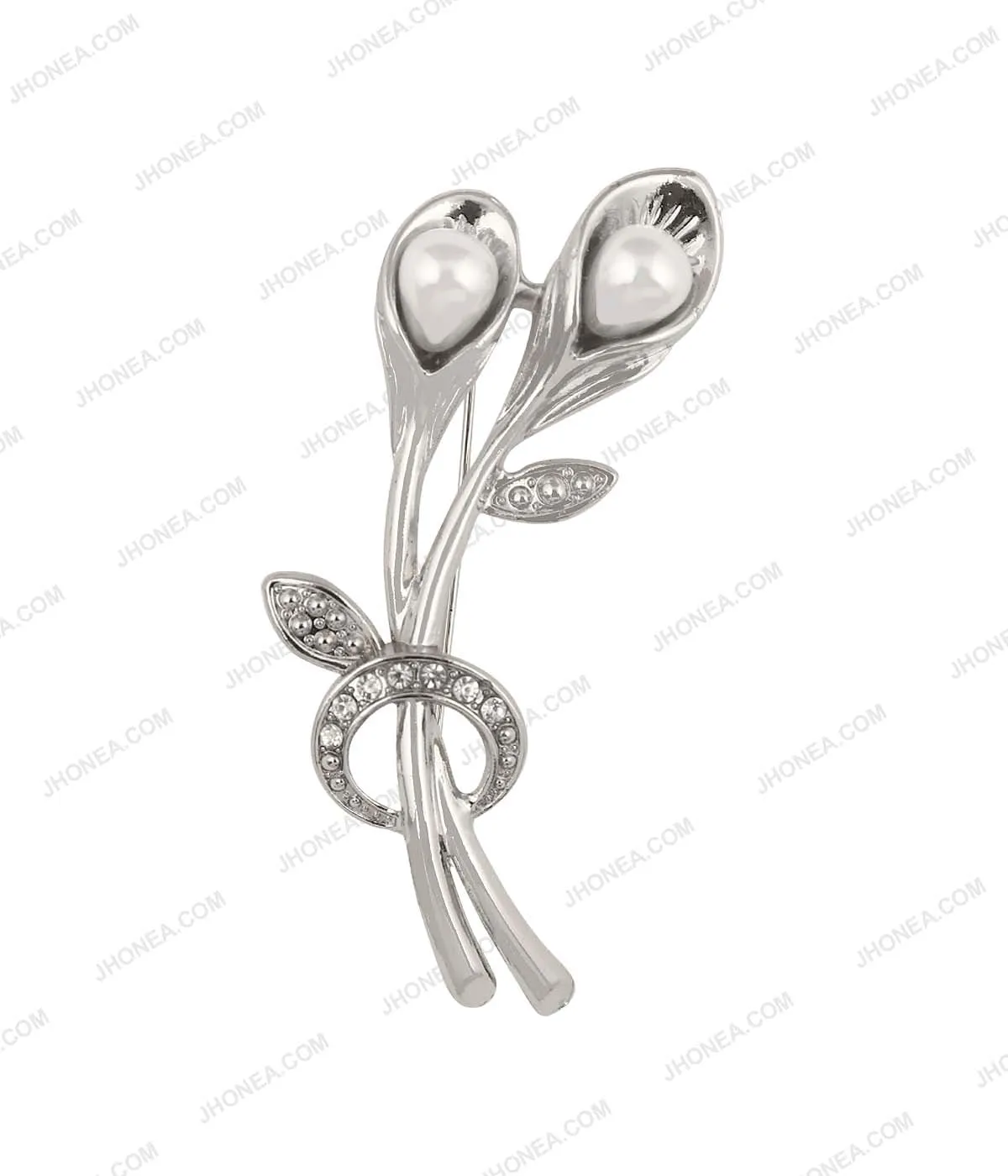 Sparkling Diamond & Faux Pearl Flower Bouquet Brooch