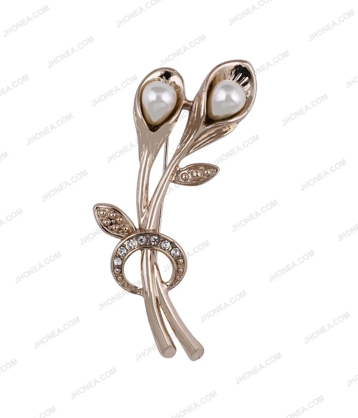 Sparkling Diamond & Faux Pearl Flower Bouquet Brooch