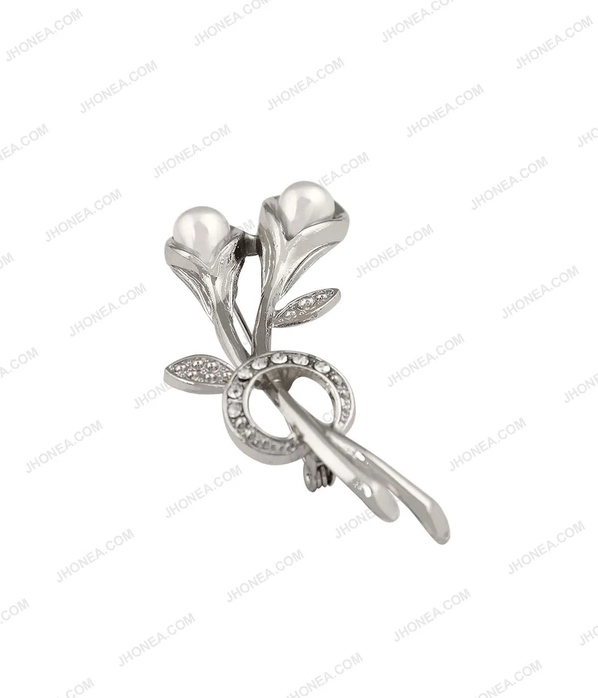 Sparkling Diamond & Faux Pearl Flower Bouquet Brooch